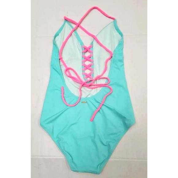 Victorias Secret One Piece Swimsuit Large Lace up Turquoise Aqua NOWT - Picture 5 of 7